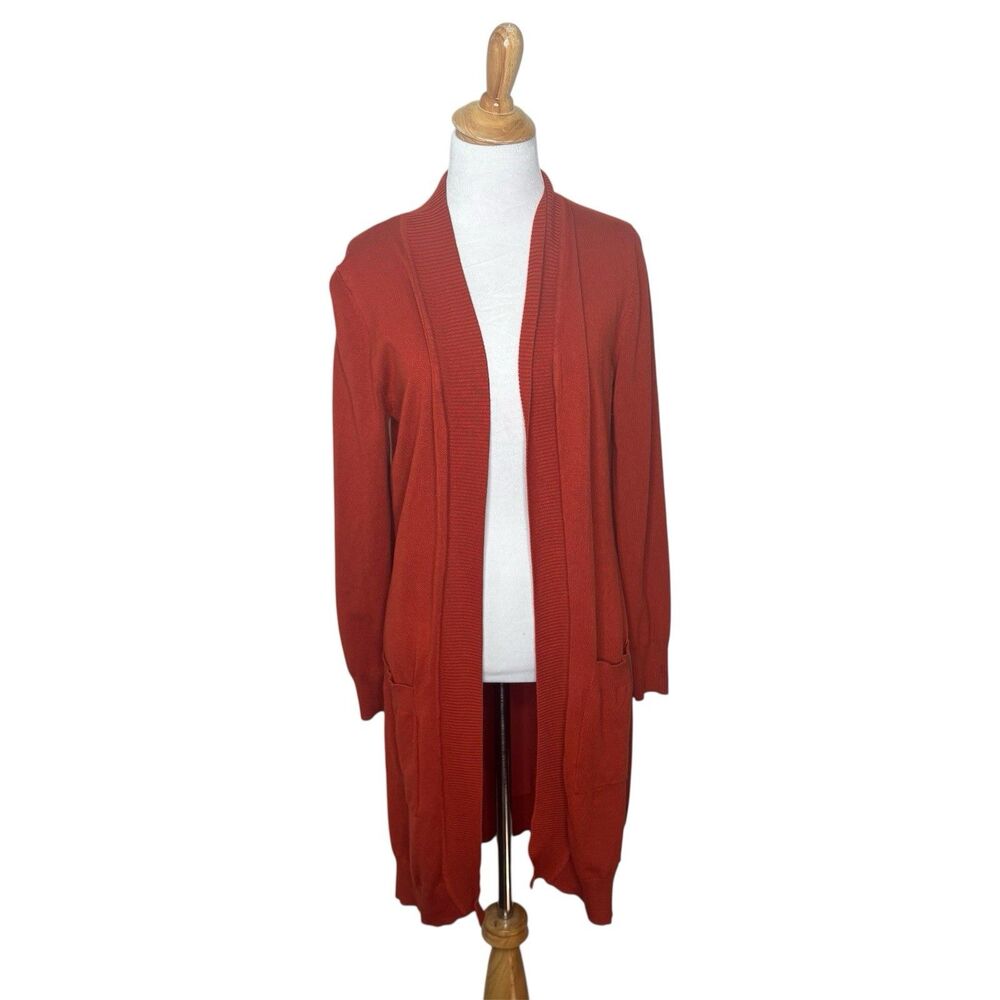 Cielo Open Long Duster Pockets Stretch Sweater Cardigan Fall Orange Size Medium